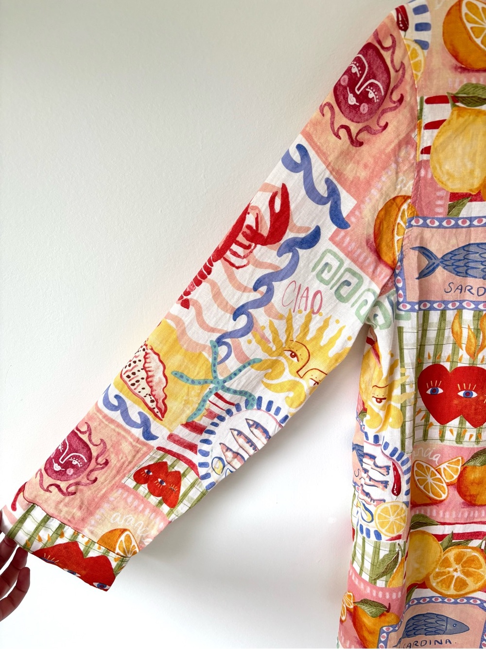 Calypso St. Barth Colorful Linen Blend Coastal Print Button Down Shirt Vacation - Picture 8 of 11